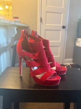 Candie's Red Strappy Platform Stiletto Heels